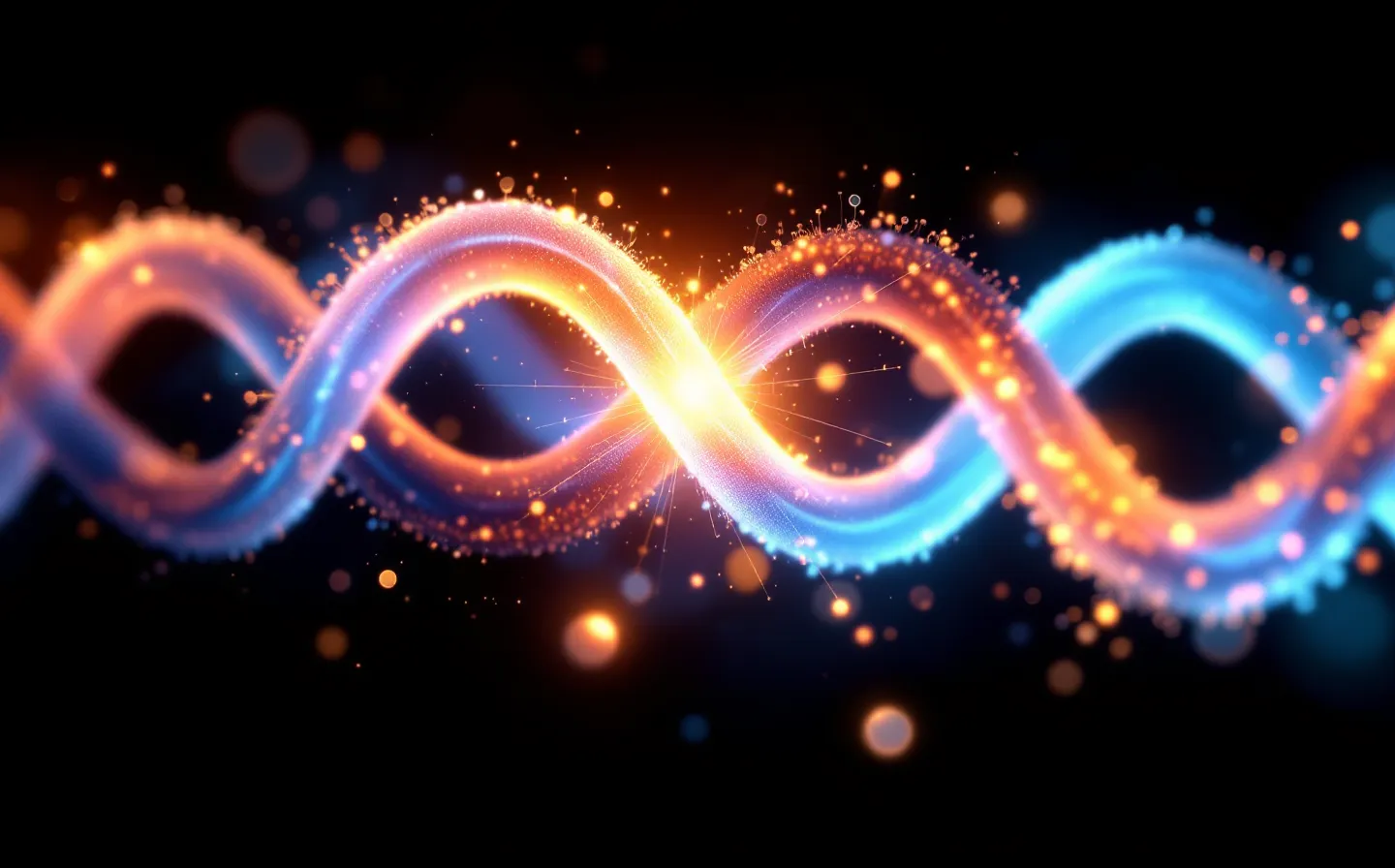 Abstract luminous line-schematic of a five-residue peptide chain on black