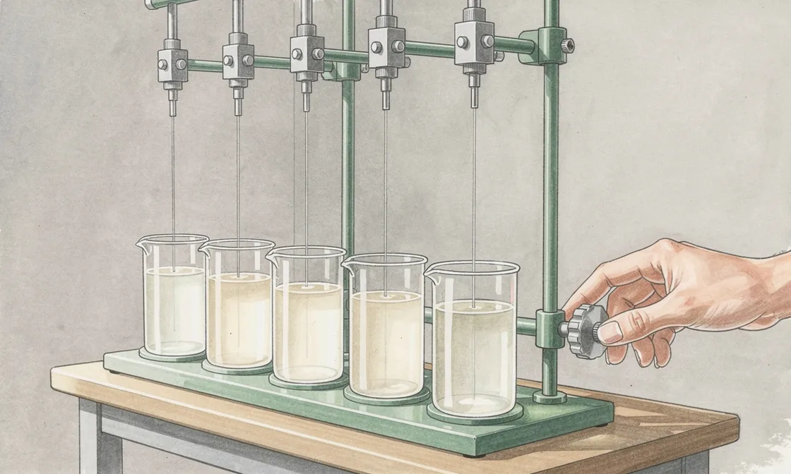 An isolated tissue bath with fine suspension threads, glass chambers and a technician adjusting the apparatus